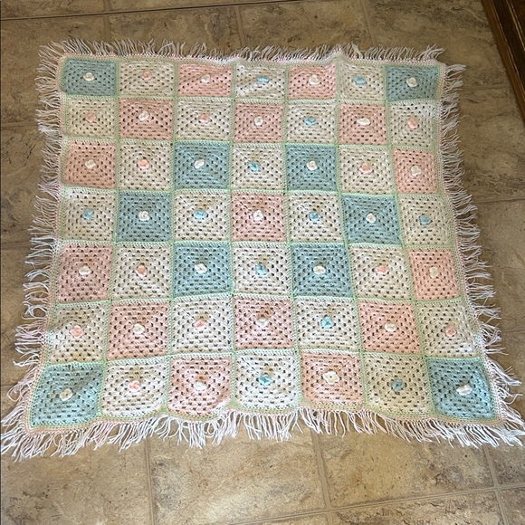 Other - Handmade Crochet Baby Blanket in Pastel Blue, Pink, Cream